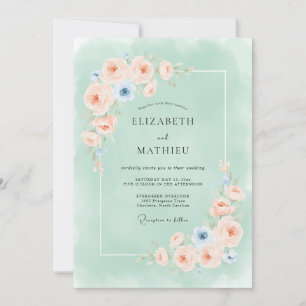 Invitation Mariage délicat à l'aquarelle vert menthe
