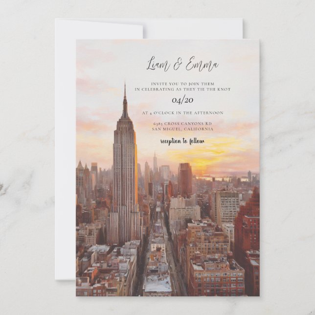 Invitation Mariage délicat à New York City (Devant)