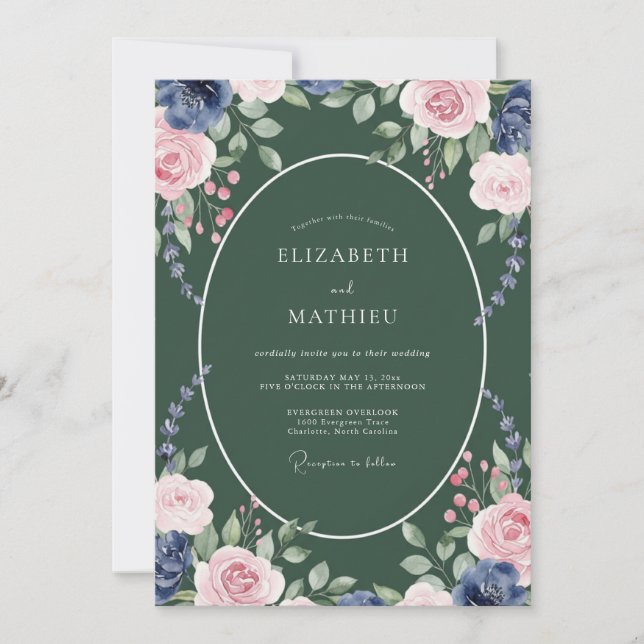 Invitation Mariage délicat aux pétales de pervenche de forêt (Devant)