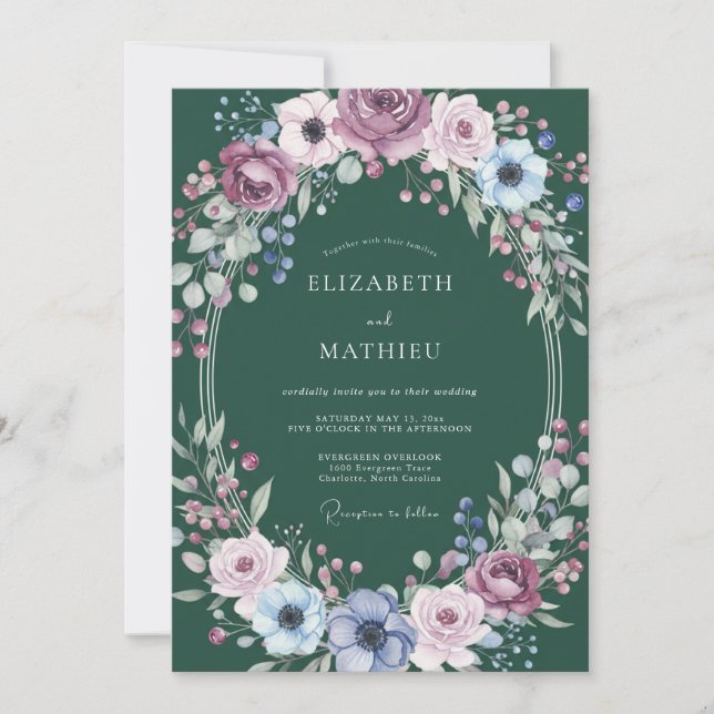 Invitation Mariage délicat aux pétales de pervenche de prune (Devant)