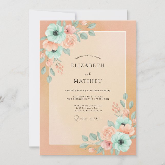 Invitation Mariage Délicat de Printemps aux Abricots (Devant)