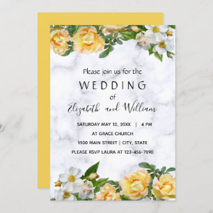 Invitation Mariage délicat en fleurs blanches et jaunes