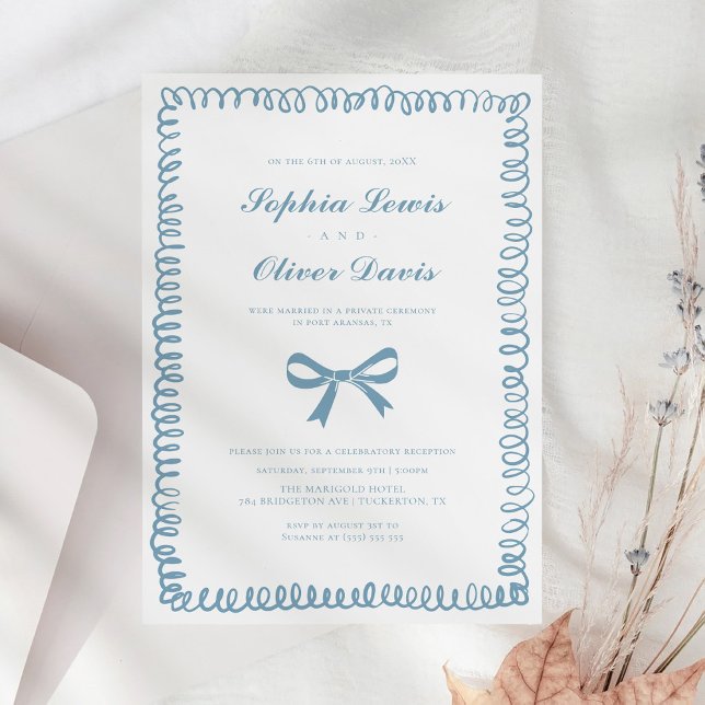 Invitation Mariage d'Elopement bleu français tiré à la main (Créateur téléchargé)