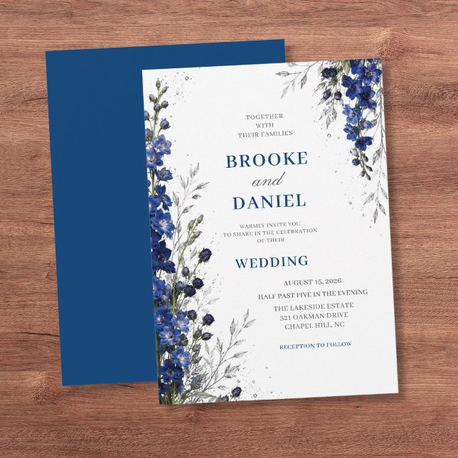 Invitation Mariage Delphinium Navy Pailleté Moderne (Créateur téléchargé)