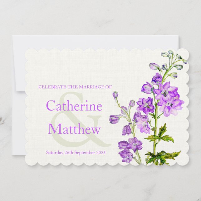 Invitation Mariage Delphinium violet d'aquarelle (Devant)