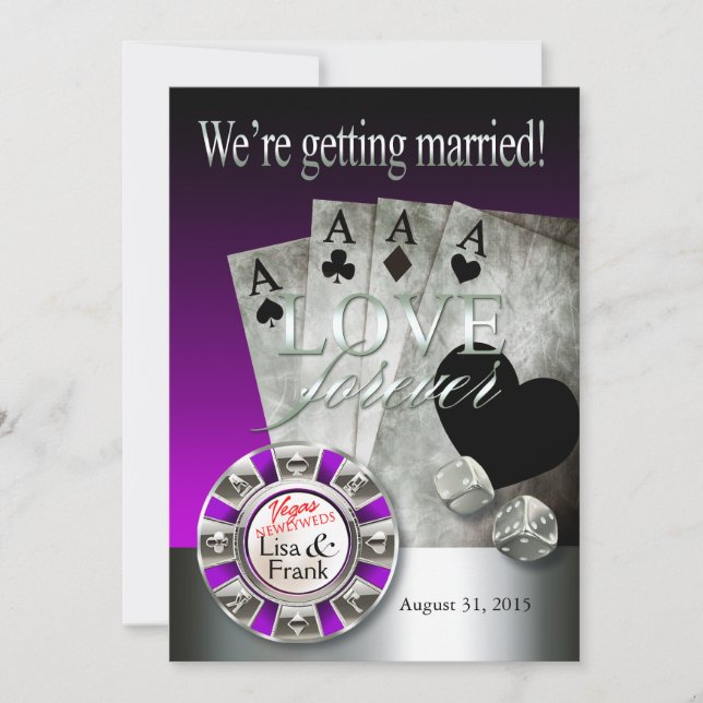 Invitation Mariage Deluxe à Las Vegas | argent pourpre (Devant)