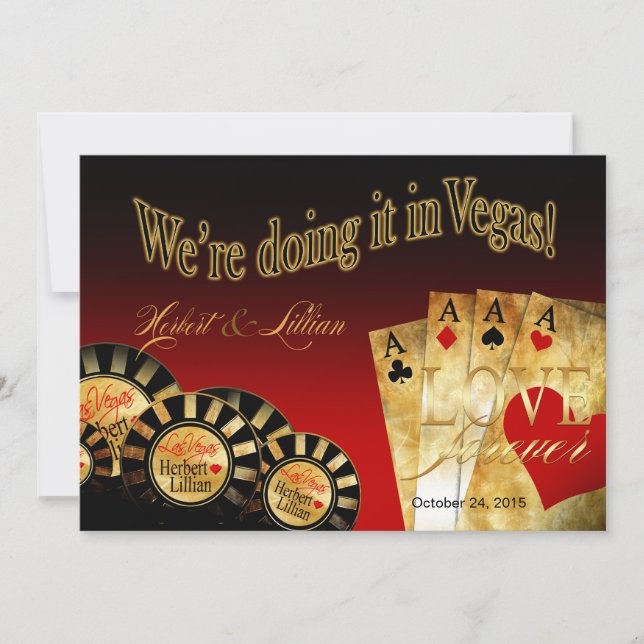 Invitation Mariage Deluxe à Las Vegas | rouge noir or (Devant)
