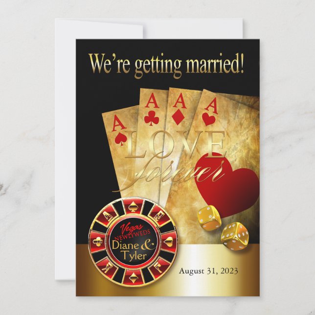 Invitation Mariage Deluxe à Las Vegas | rouge or noir (Devant)