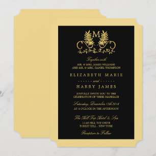 Invitation Mariage d'emblème Floral d'or