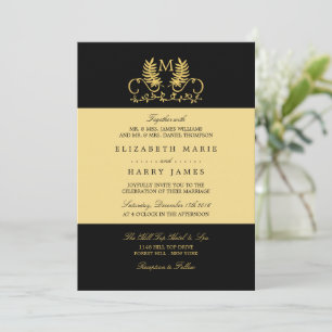 Invitation Mariage d'emblème Floral d'or