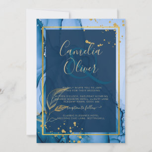 Invitation Mariage d'encre d'alcool bleu LeahG® Navy
