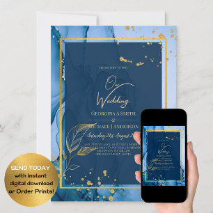 Invitation Mariage d'encre d'alcool bleu LeahG® Navy