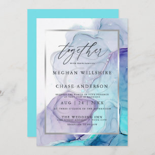 Invitation Mariage d'encre d'alcool moderne Aqua Violet Invit