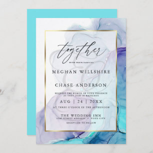 Invitation Mariage d'encre d'alcool moderne Aqua Violet Invit