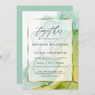 Invitation Mariage d'encre d'alcool moderne vert vibreant et
