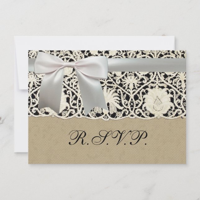Invitation Mariage Dentelle Antique Lin Blanc Classique Joli (Devant)