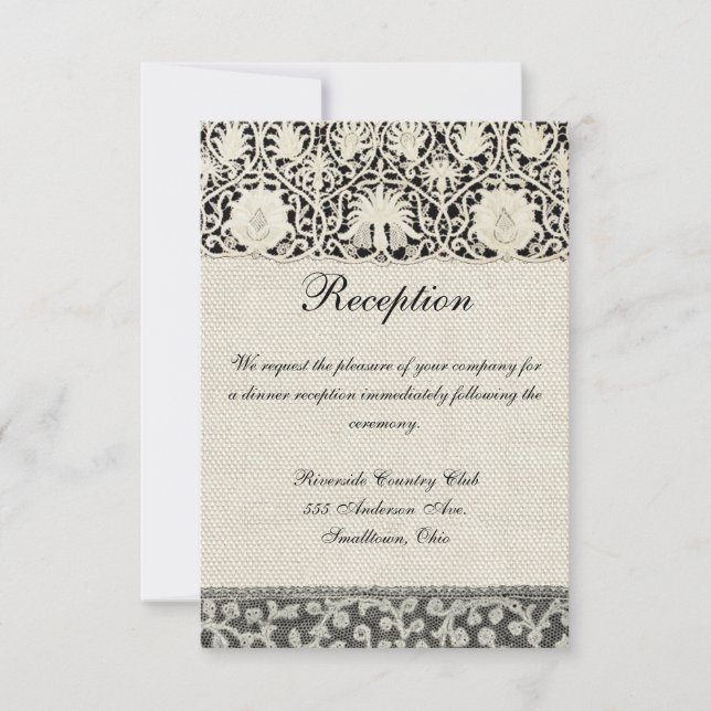 Invitation Mariage Dentelle Antique Lin Blanc Classique Joli (Devant)