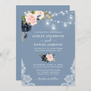 Invitation Mariage dentelle bleu rose pâle