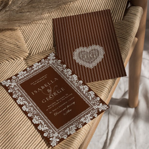 Invitation Mariage Dentelle Chocolat Brun Vieille Fortune