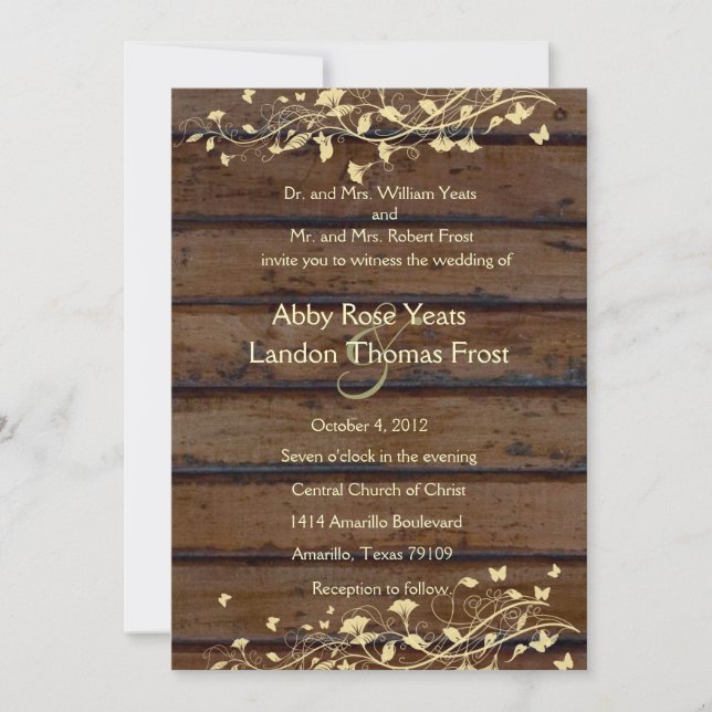 Invitation Mariage dentelle fleurie en bois Brown foncé (Devant)
