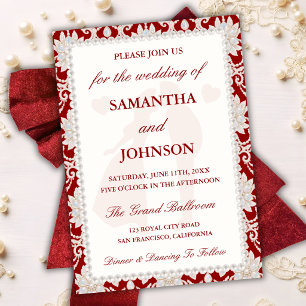 Invitation Mariage dentelle perle Opale Rouge Baie