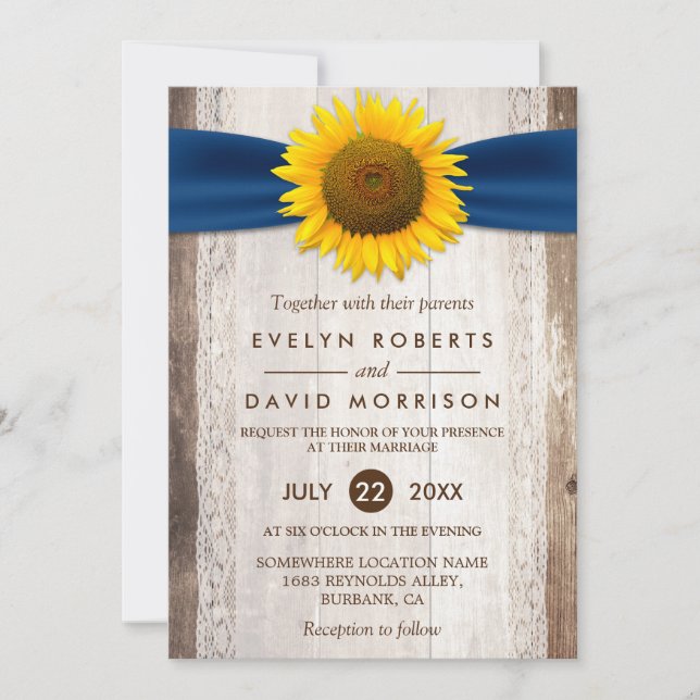 Invitation Mariage Dentelle Rustique Grange Bois Tournesol Ru (Devant)