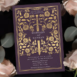 Invitation Mariage d'épée d'or médiéval<br><div class="desc">Donnez le ton à votre mariage d'imaginaire médiéval avec un design audacieux d'invitation : une épée d'or grandiose entourée de fleurs contre un arrière - plan d'aubergine. Parfait pour les couples rêvant d'une fête épique et romantique. Faites légendaire votre histoire d'amour dès le premier regard ! REMARQUE : l'or présenté...</div>