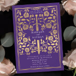 Invitation Mariage d'épée d'or violet Royal Medieval<br><div class="desc">Donnez le ton à votre mariage d'imaginaire médiéval avec un design audacieux d'invitation : une épée d'or grandiose entourée de fleurs contre un arrière - plan violet. Parfait pour les couples rêvant d'une fête épique et romantique. Faites légendaire votre histoire d'amour dès le premier regard ! REMARQUE : l'or présenté...</div>