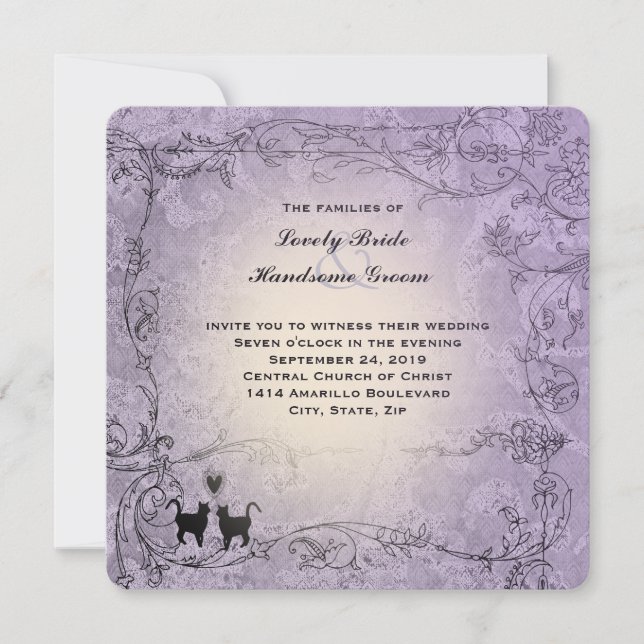 Invitation Mariage d'époque de la Lavande ornée d'un Carré Am (Devant)