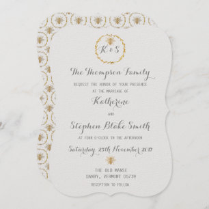 Invitation Mariage des abeilles d'or blanches de lait de coco