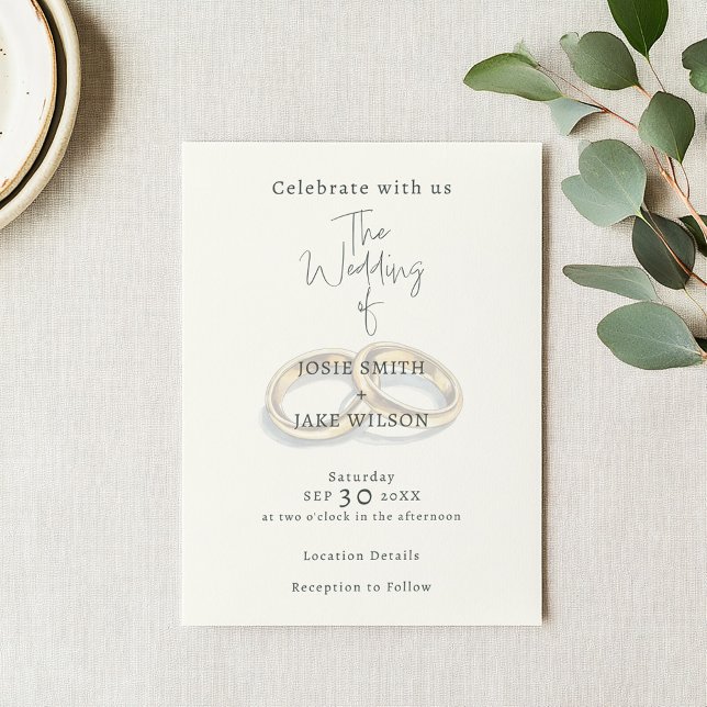 Invitation Mariage des anneaux de mariage coupé (Wedding invitation with a soft background of an illustration of 2 gold wedding rings.)