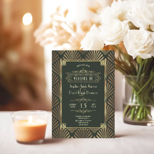 Invitation Mariage des années 1920 dans un décor doré foncé