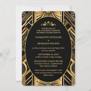 Invitation Mariage des années 1920 Gatsby Art Déco Black & Go