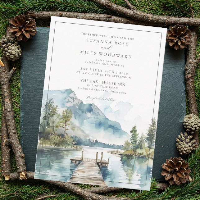 Invitation Mariage des arbres de la forêt d'aquarelle du lac  (Créateur téléchargé)