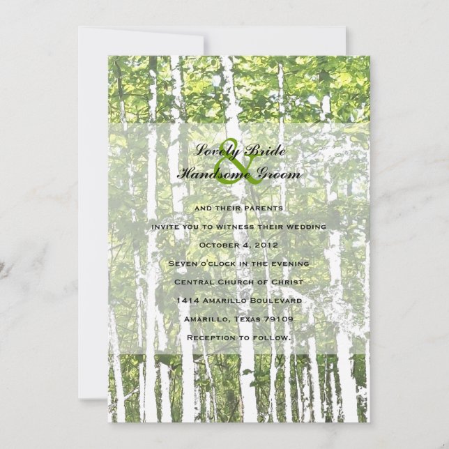 Invitation Mariage des bois d'été verts et blancs (Devant)