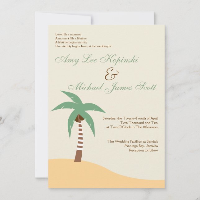 INVITATION MARIAGE DES CARAÏBES VERT DE DESTINATION DE (Devant)