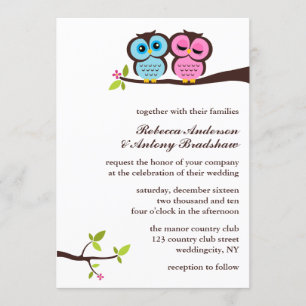 Invitation Mariage des Chouettes romantiques