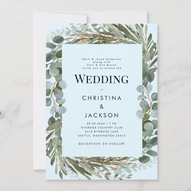 Invitation Mariage des deux parents Eucalyptus Bleu Glace (Devant)