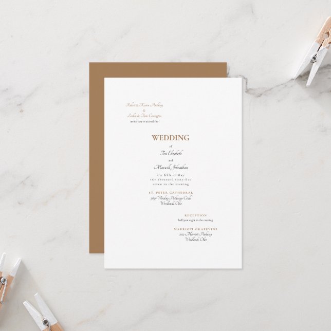 Invitation Mariage des deux parents or et blanc Formel (Devant/Arrière en situation)