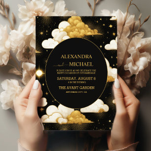 Invitation Mariage des étoiles célestes mystiques d'or noir