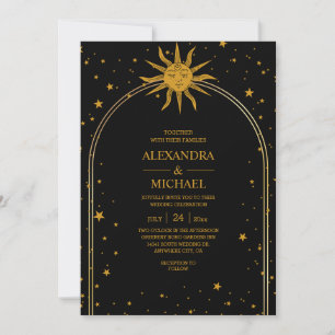 Invitation Mariage des étoiles célestes mystiques d'or noir