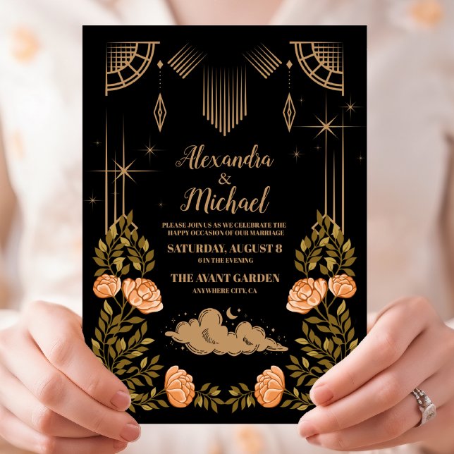 Invitation Mariage des étoiles noires de minuit céleste (Créateur téléchargé)