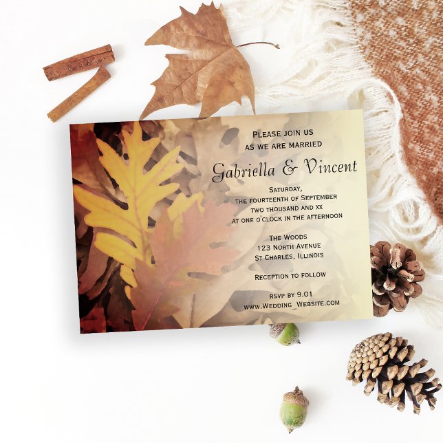 Invitation Mariage des feuilles d'automne peintes (Fall in Love with this natural Autumn Leaves Wedding Invitation.)