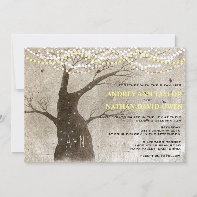 Invitation Mariage des feux d'arbre rustique fin automne ou h (Devant)