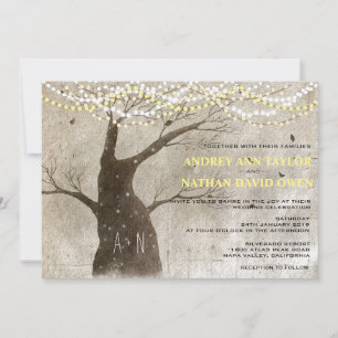 Invitation Mariage des feux d'arbre rustique fin automne ou h