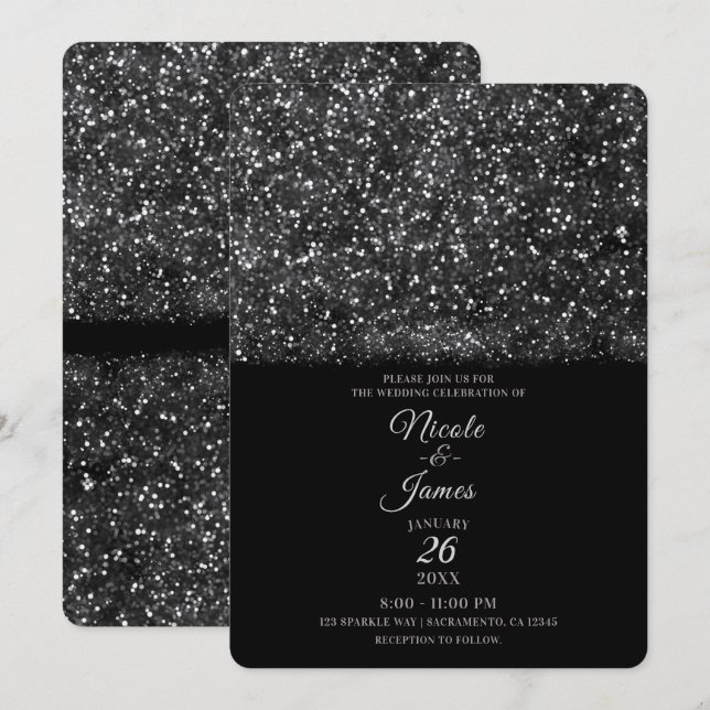 Invitation Mariage des feux de Parties scintillant d'argent (Devant / Derrière)