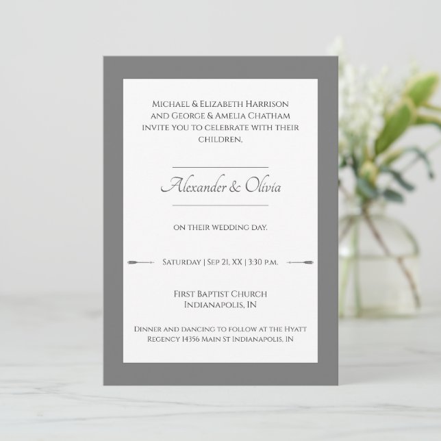 Invitation Mariage des flèches minimalistes | Gris (Debout devant)