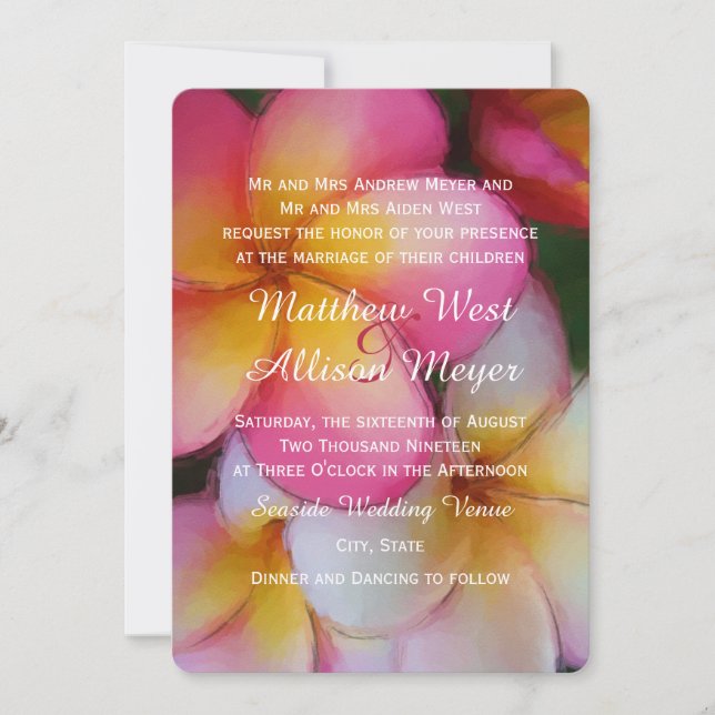 Invitation Mariage des fleurs d'aquarelle Frangipani Plumeria (Devant)