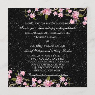 Invitation Mariage des fleurs de cerisiers japonais roses