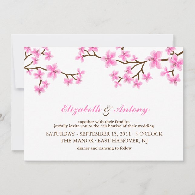 Invitation Mariage des fleurs de cerisiers roses (Devant)
